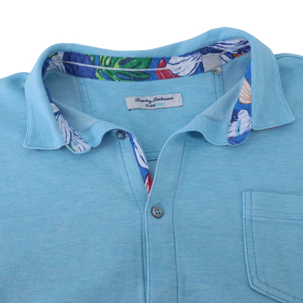 Tommy Bahama IslandZone Mens Large Light Blue Pique Button Up Shirt Short Sleeve